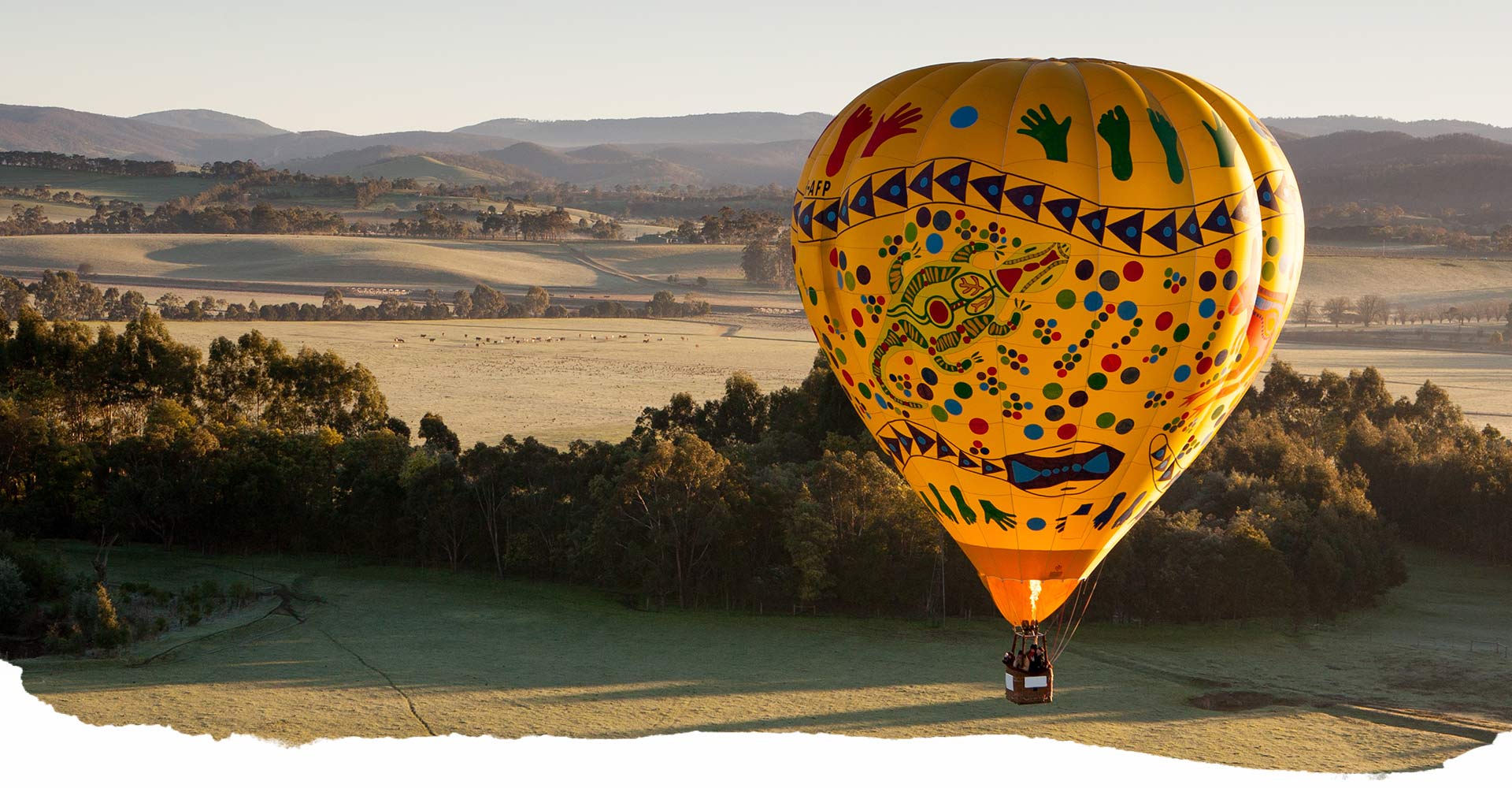 A hot air balloon over Yarra Valley